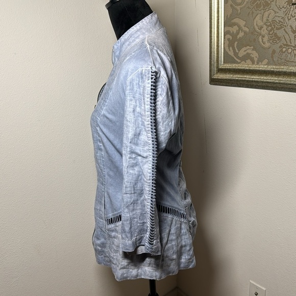 Mind Set by XCVI 100% linen zip blue top light jacket blouse Sz M - Picture 9 of 12